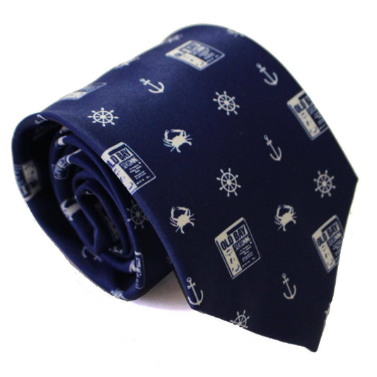 Nautical Crab, Anchor & Old Bay (Navy) / Tie - Route One Apparel