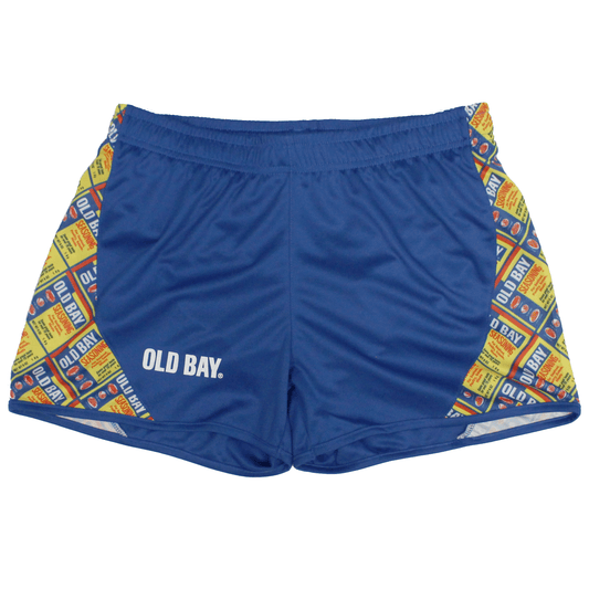 Flat Old Bay Can Pattern Sides (Royal) / Running Shorts (Women) - Route One Apparel