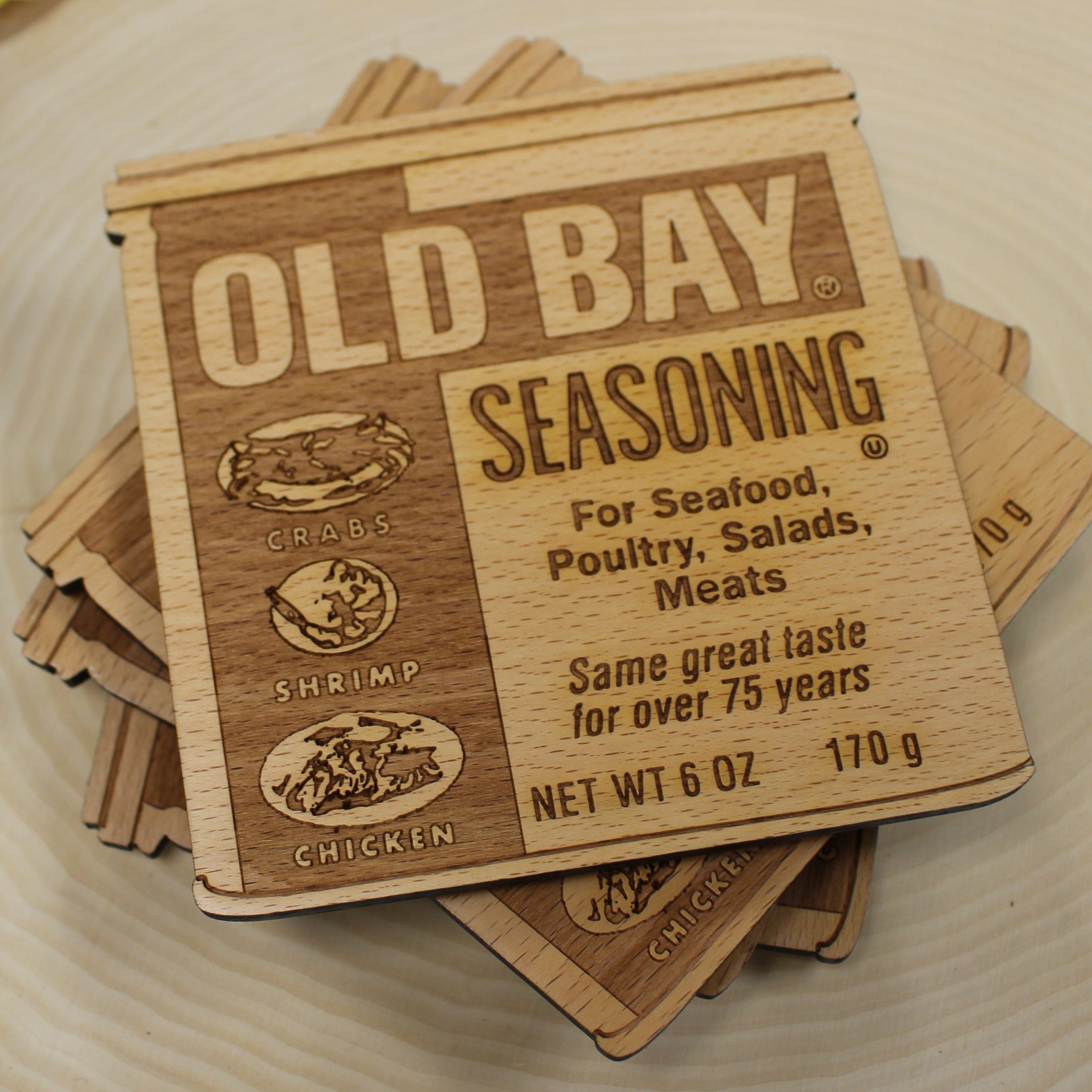 Old Bay Can (2-D) / Wooden Coaster - Route One Apparel