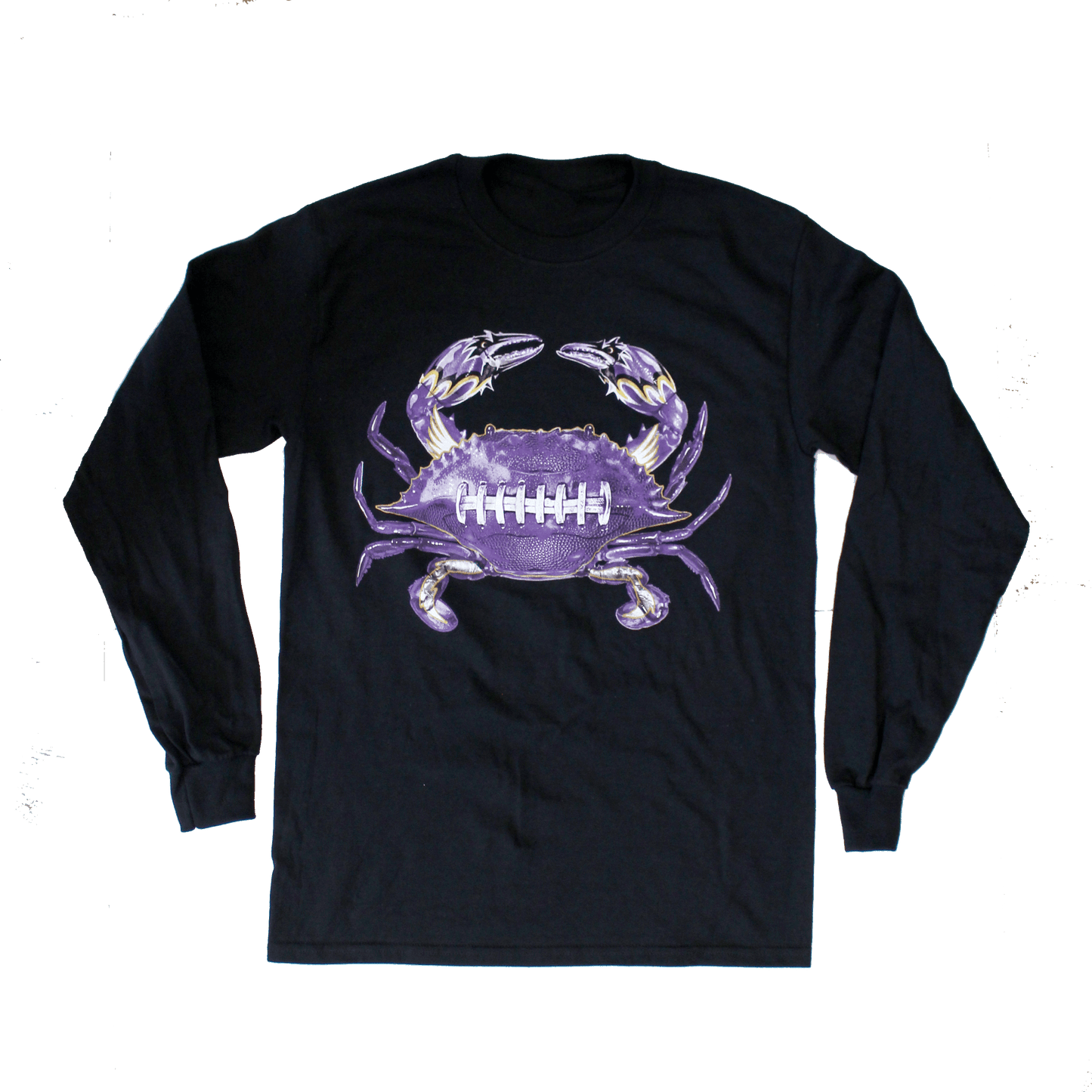 Baltimore Football Home Team Crab *Front Print* (Black) / Long Sleeve Shirt - Route One Apparel
