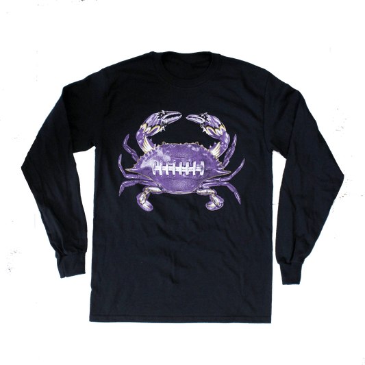 Baltimore Football Home Team Crab *Front Print* (Black) / Long Sleeve Shirt - Route One Apparel