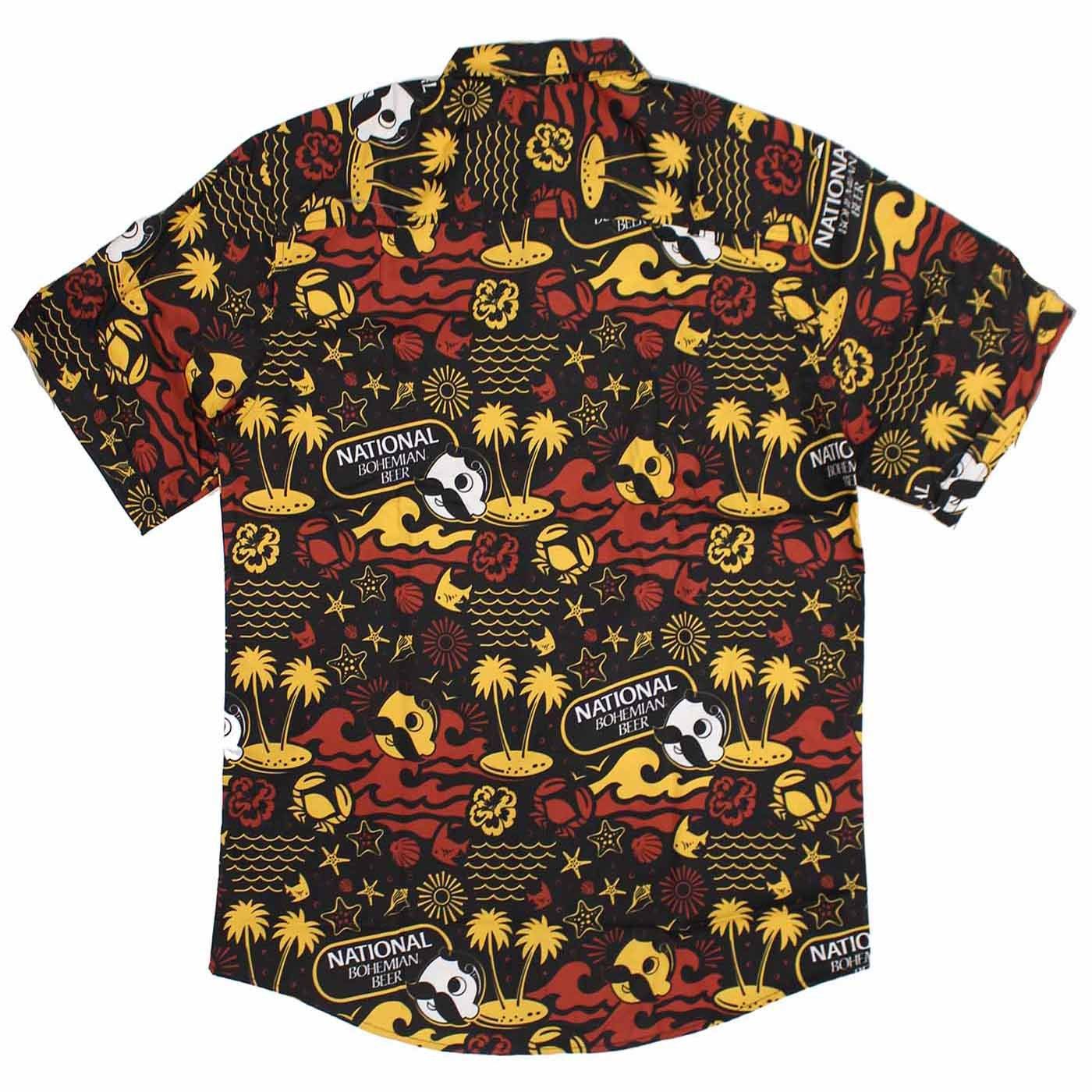 Natty Boh Beach Red & Gold (Black) / Hawaiian Shirt - Route One Apparel