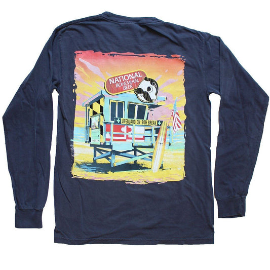 Natty Boh Lifeguard Stand (Navy) / Long Sleeve Shirt - Route One Apparel