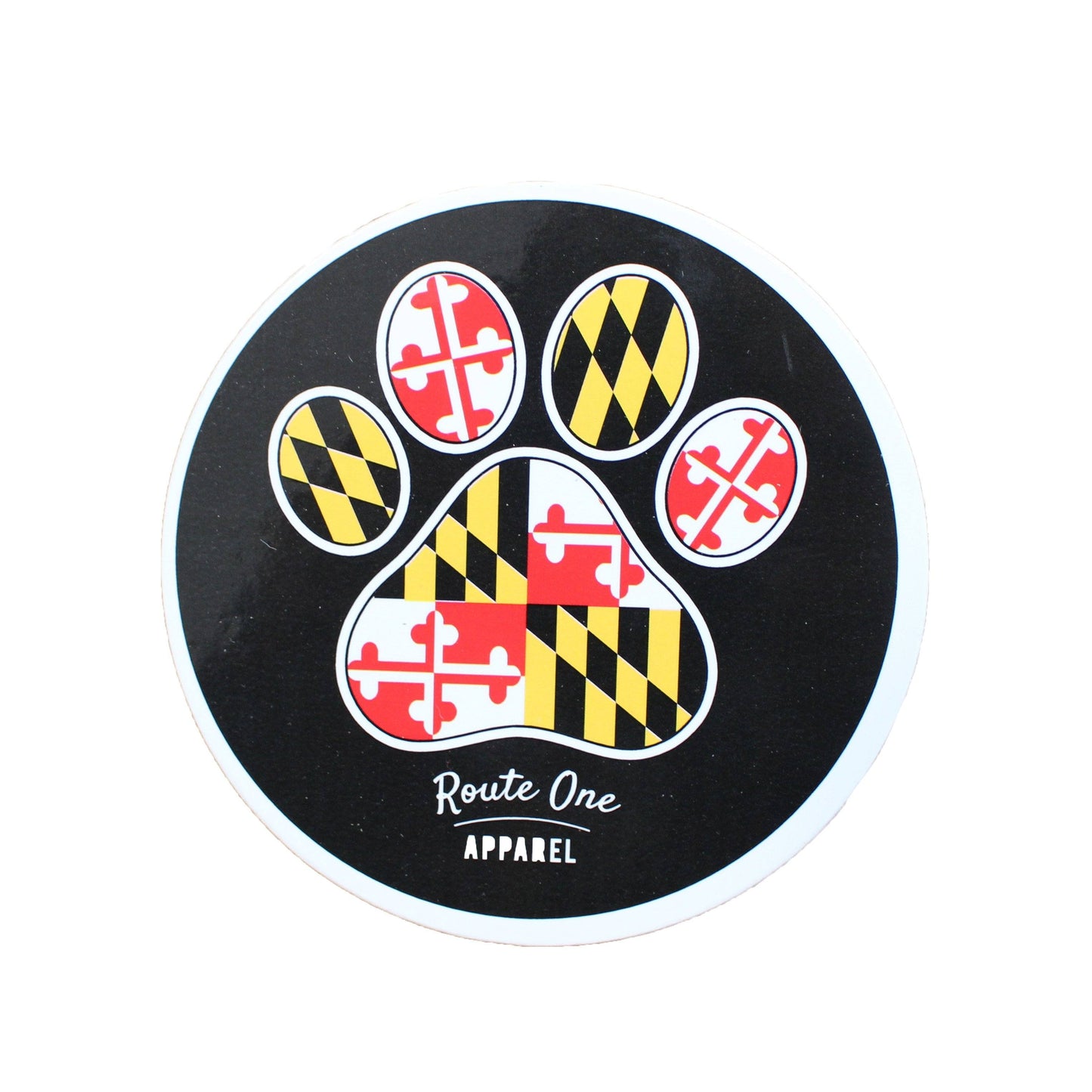 Maryland Flag Paw Print (Black) / Cork Coaster - Route One Apparel