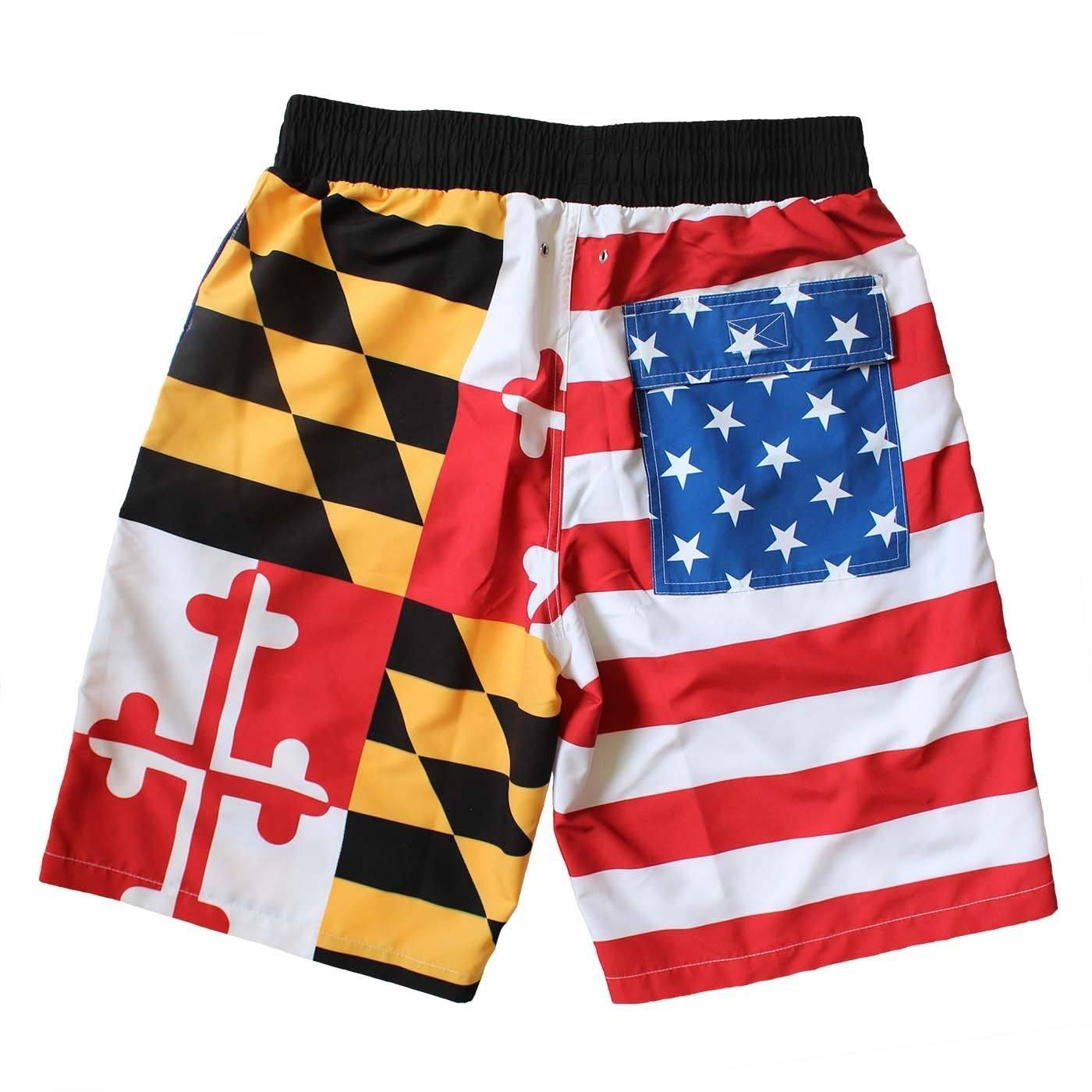 Maryland & American Flag / Board Shorts - Route One Apparel