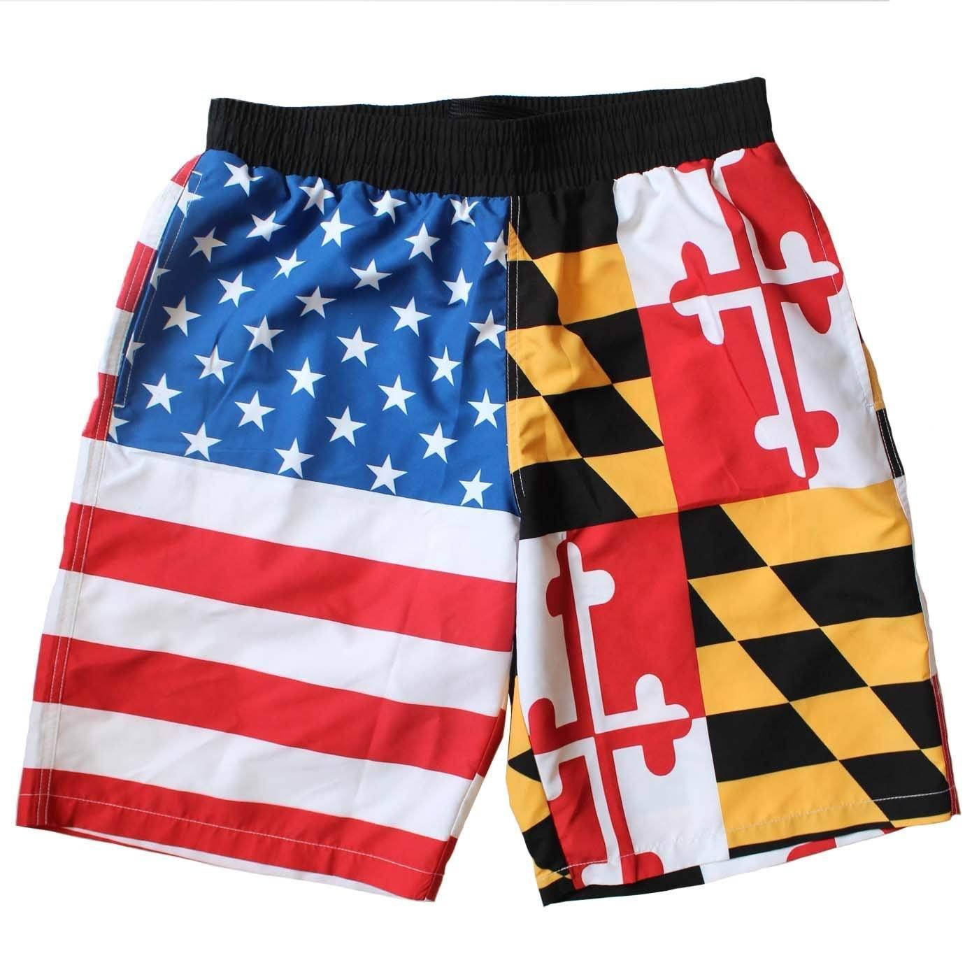 Maryland & American Flag / Board Shorts - Route One Apparel