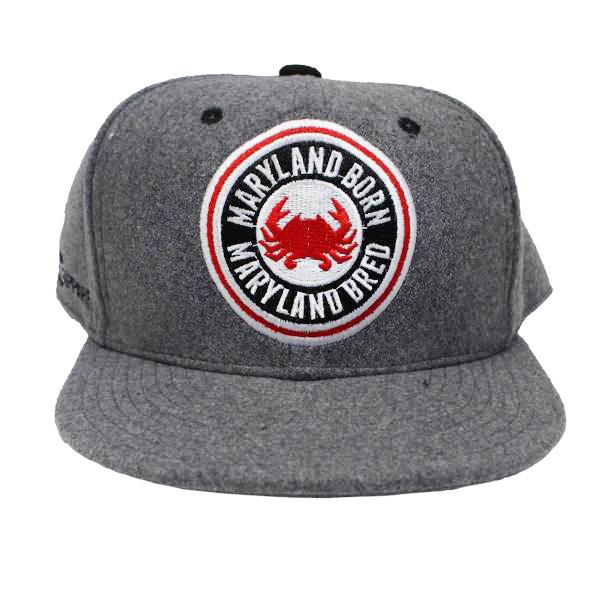 Maryland Born Maryland Bred (Grey) / Wool Snapback Hat - Route One Apparel