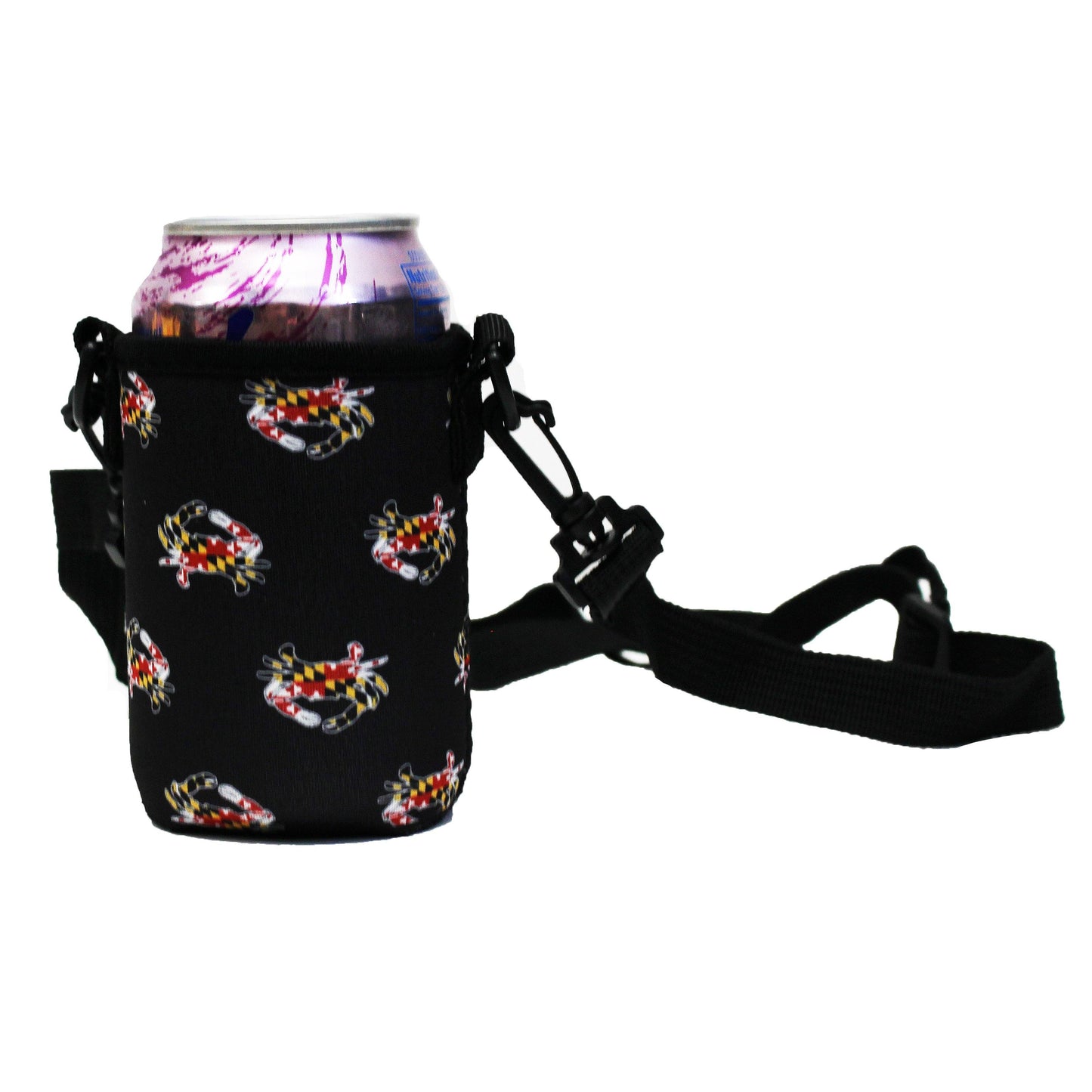 Maryland Full Flag Crab (Black) / Can Cooler with Strap - Route One Apparel