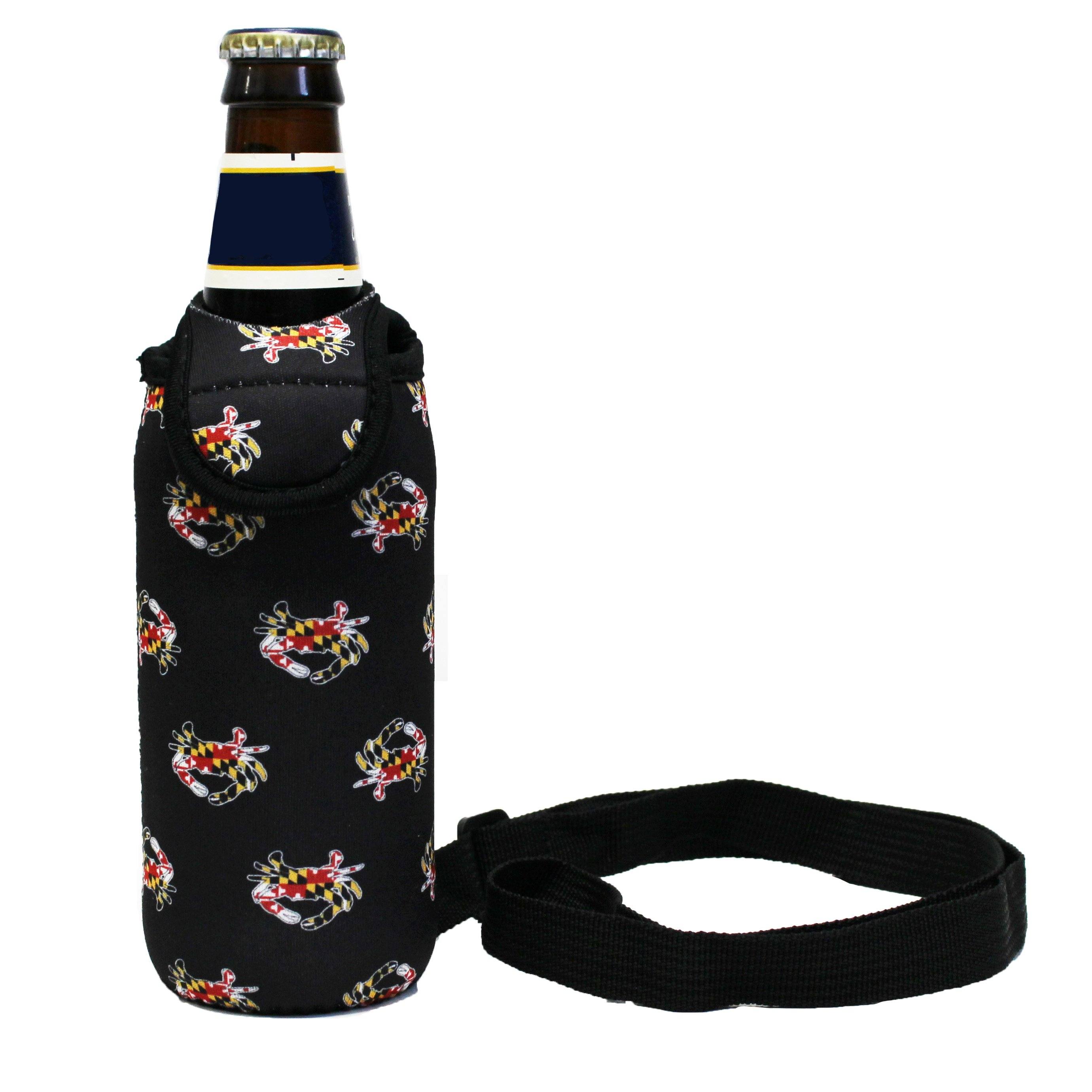 Maryland Full Flag Crab (Black) / Bottle Cooler with Strap - Route One Apparel