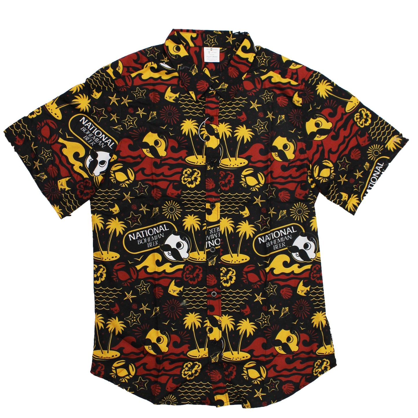 Natty Boh Beach Red & Gold (Black) / Hawaiian Shirt - Route One Apparel