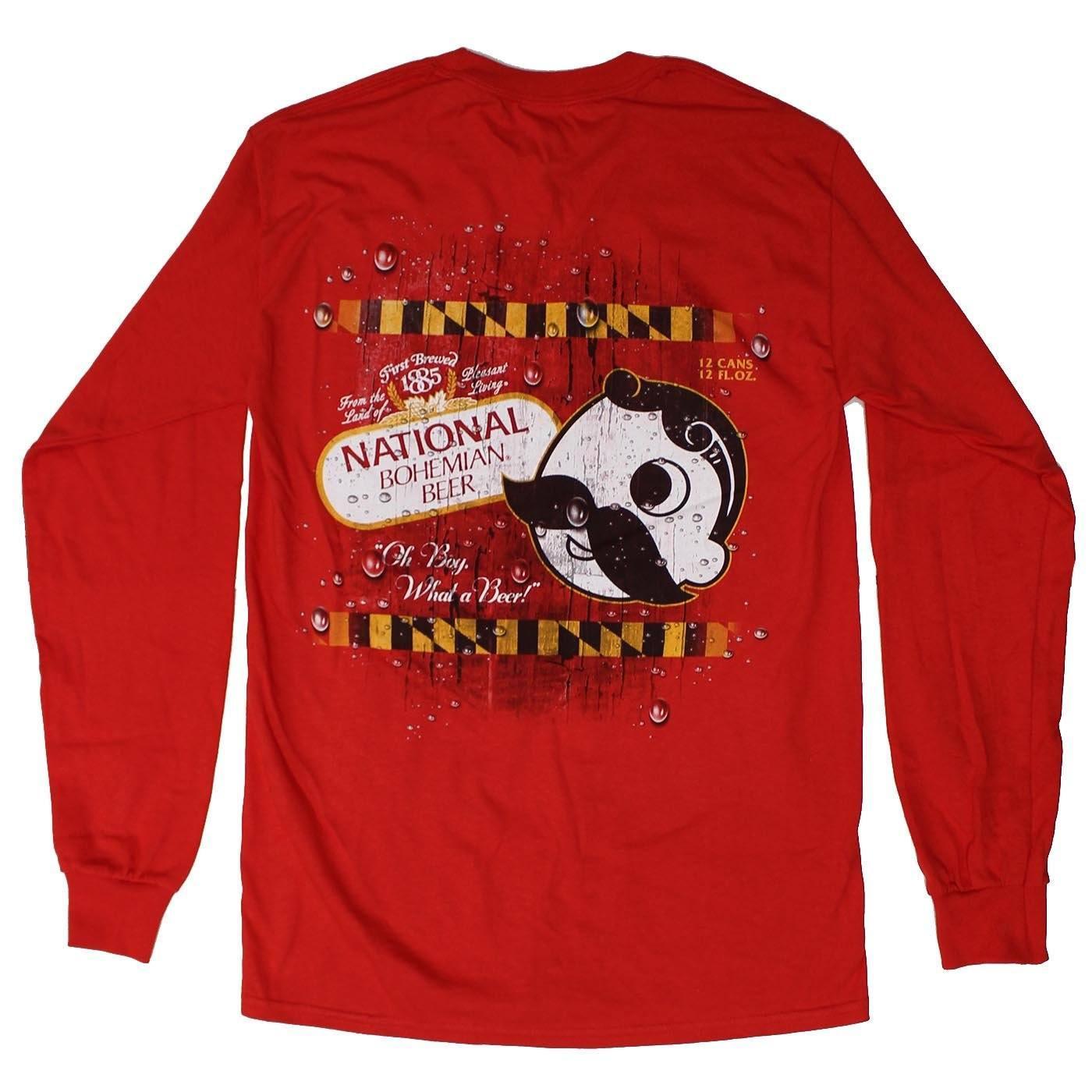 National Bohemian Logo w/ Calvert Stripes (Red) / Long Sleeve Shirt - Route One Apparel