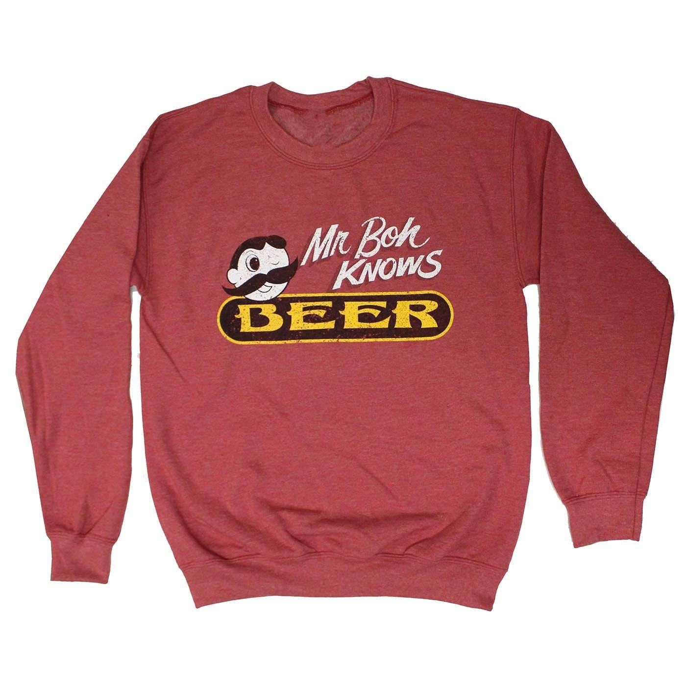 Mr. Boh Knows Beer (Heather Sport Scarlet) / Crew Sweatshirt - Route One Apparel