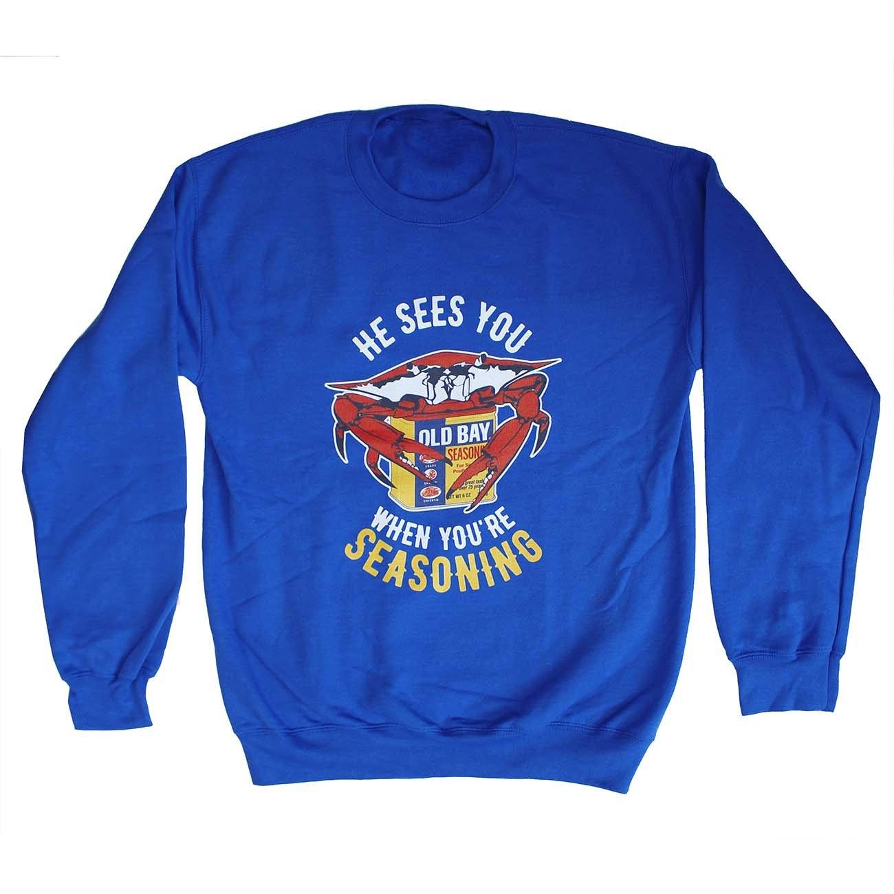 He Sees You When You're Seasoning (Royal Blue) / Crew Sweatshirt - Route One Apparel