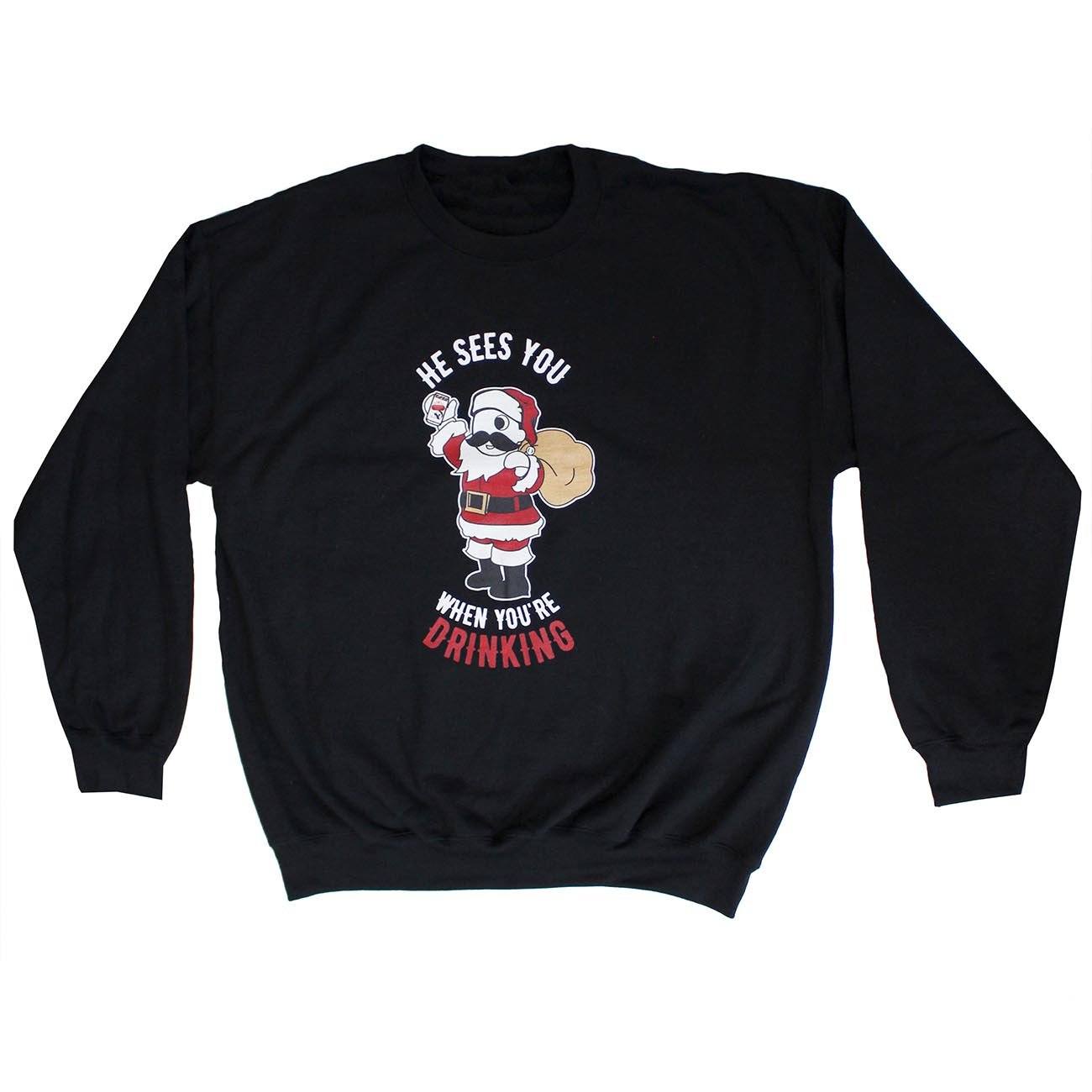 He Sees You When You're Drinking (Black) / Crew Sweatshirt - Route One Apparel