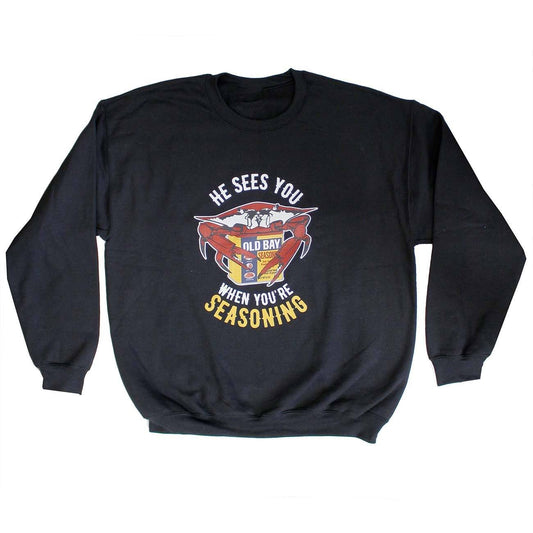 He Sees You When You're Seasoning (Black) / Crew Sweatshirt - Route One Apparel