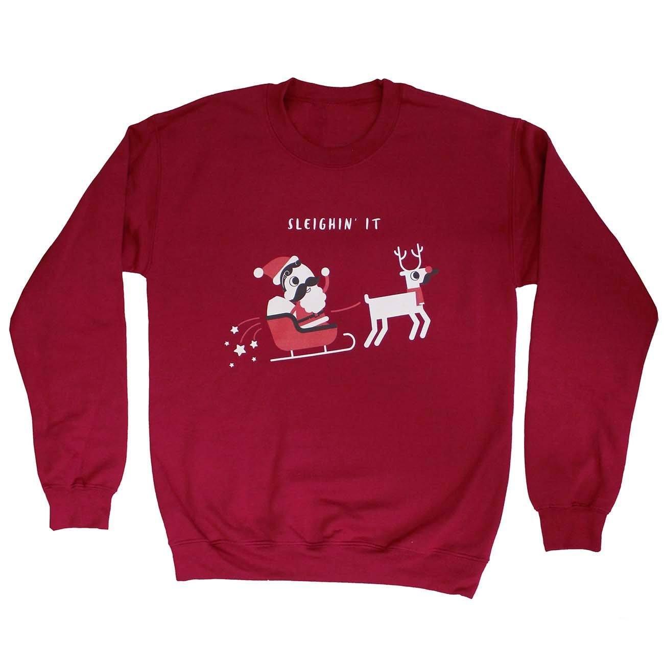 Sleighin' It (Cardinal Red) / Crew Sweatshirt - Route One Apparel