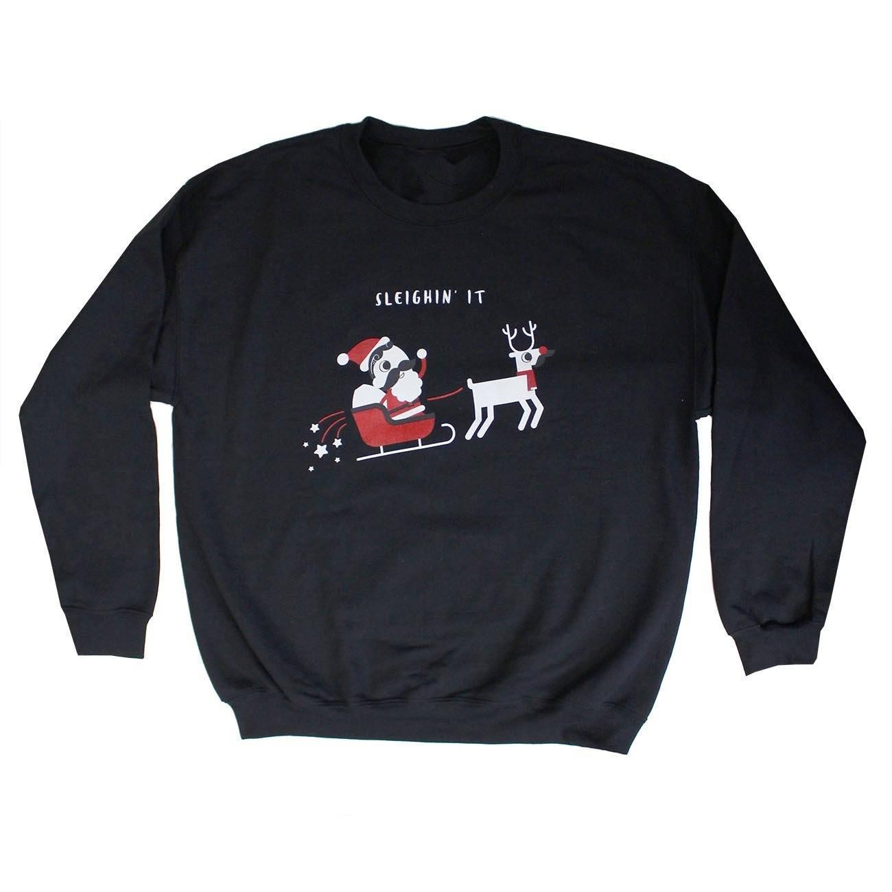 Sleighin' It (Black) / Crew Sweatshirt - Route One Apparel