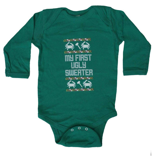 My First Ugly Sweater Long Sleeve (Green) / Baby Onesie - Route One Apparel