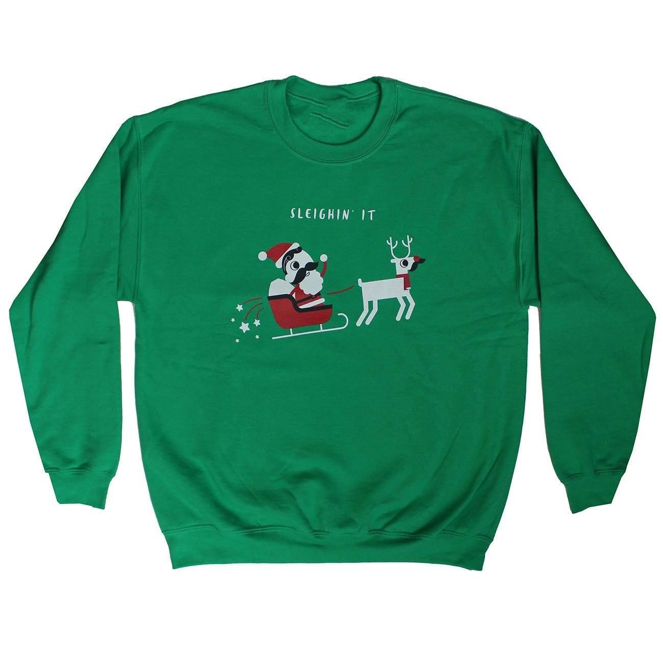 Sleighin' It (Lucky Green) / Crew Sweatshirt - Route One Apparel