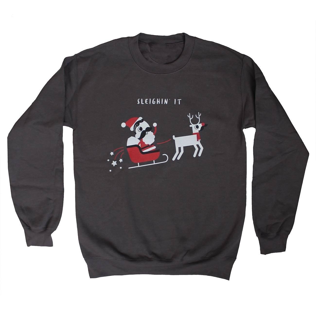 Sleighin' It (Charcoal Grey) / Crew Sweatshirt - Route One Apparel