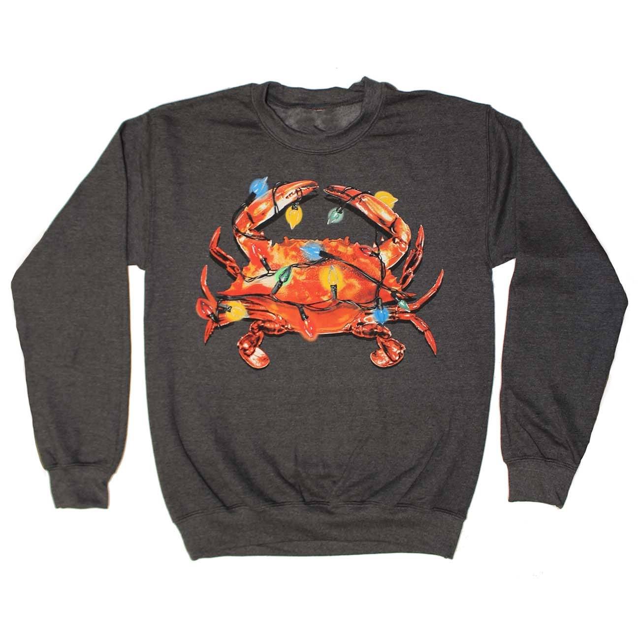 Christmas Lights Crab (Dark Heather) / Crew Sweatshirt - Route One Apparel