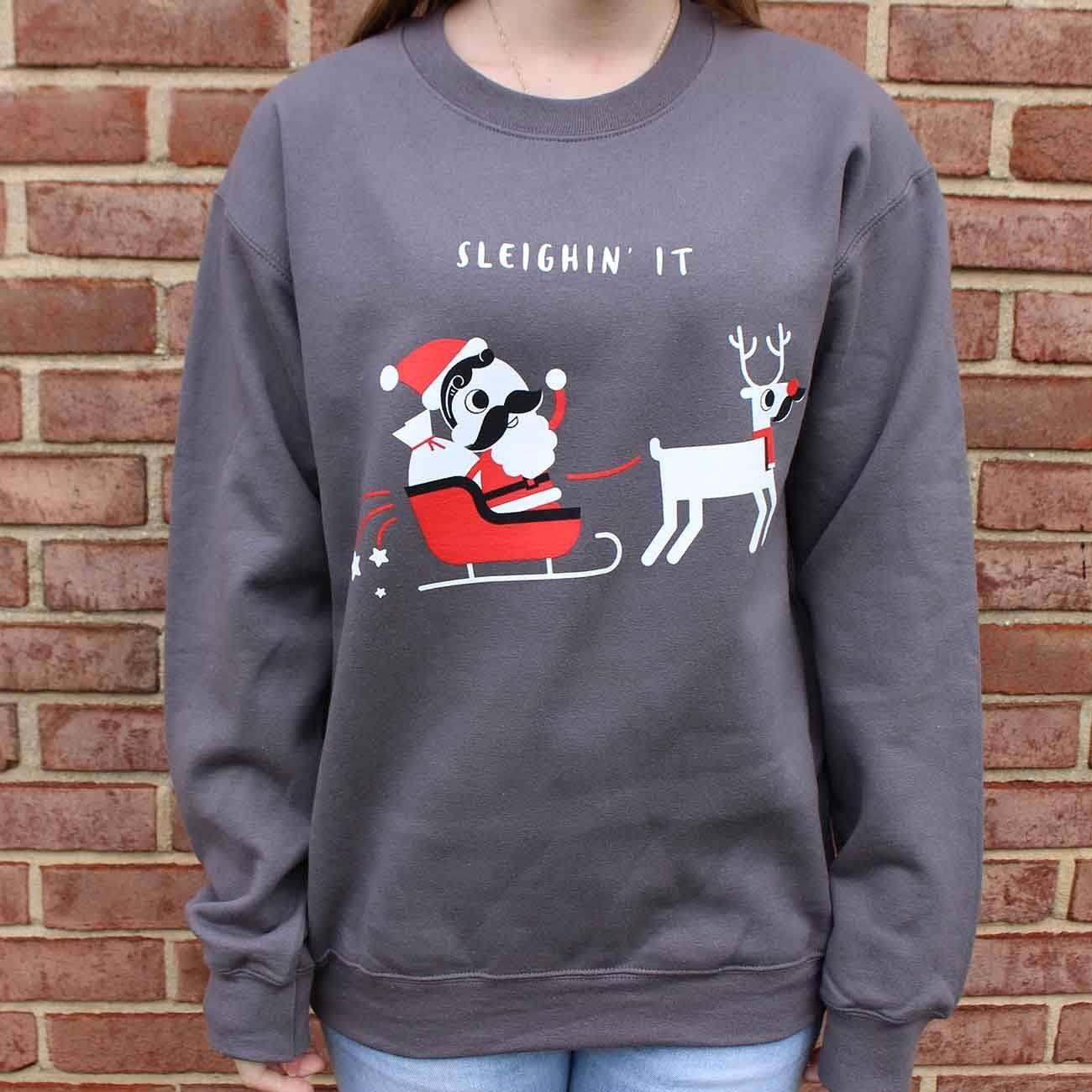 Sleighin' It (Charcoal Grey) / Crew Sweatshirt - Route One Apparel