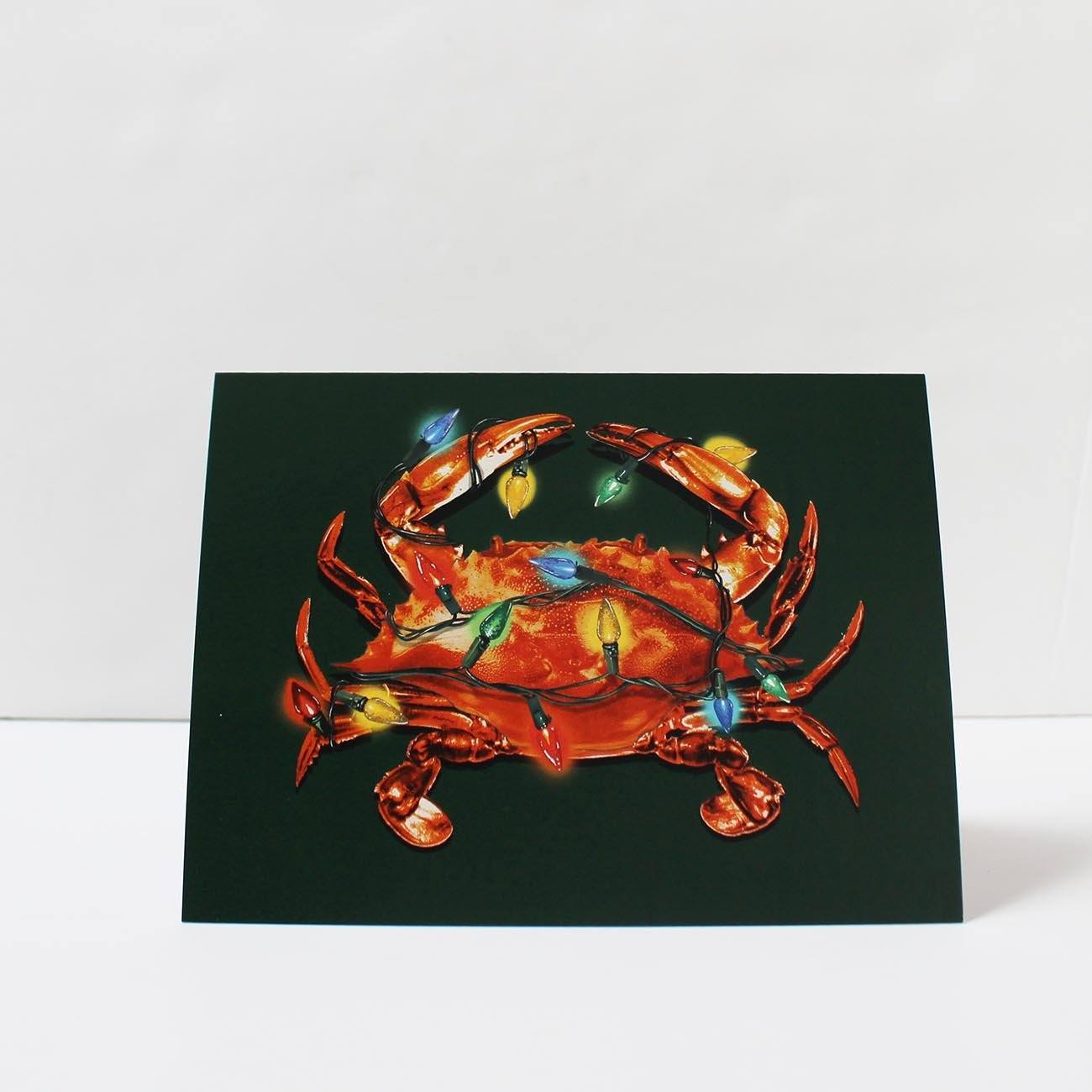 Crab Lights (Green) / 8-Pack Christmas Cards - Route One Apparel