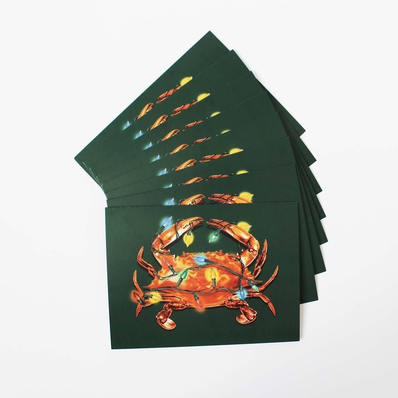 Crab Lights (Green) / 8-Pack Christmas Cards - Route One Apparel
