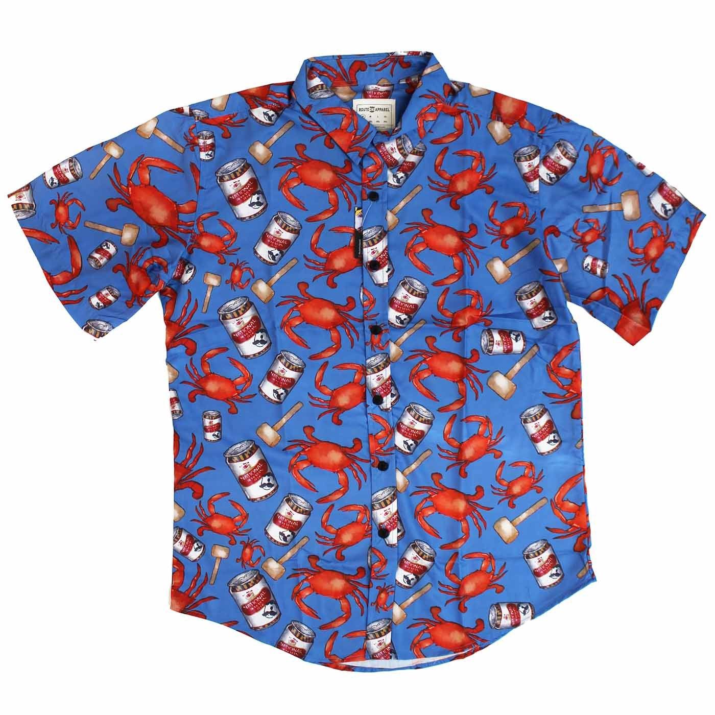Crab, Mallet & Natty Boh (Light Blue) / Hawaiian Shirt - Route One Apparel