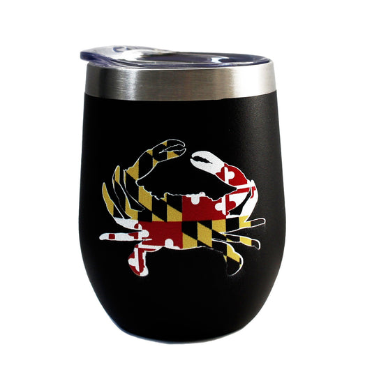 Maryland Full Flag Crab (Black) / Small Wine Tumbler - Route One Apparel