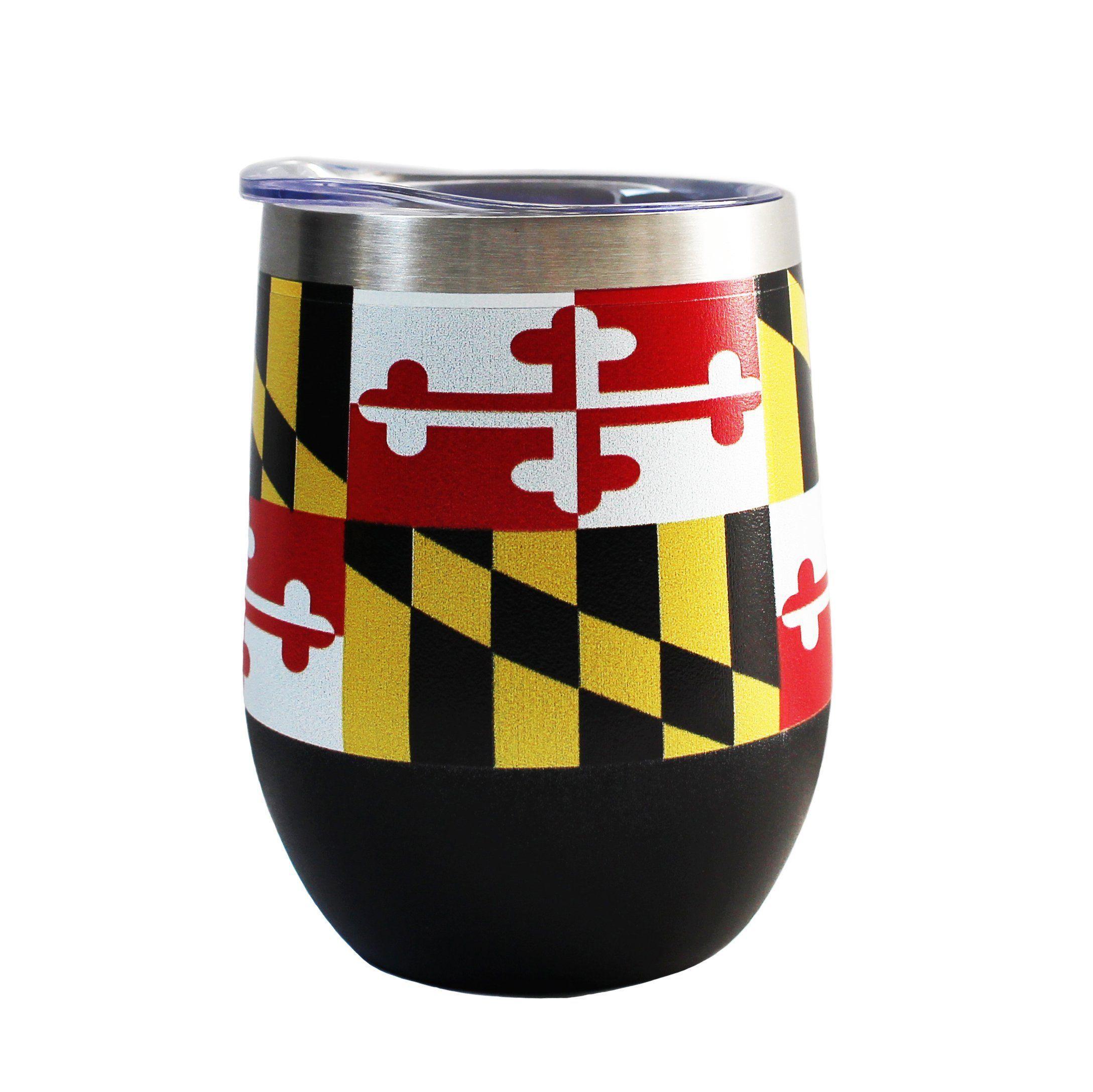 Maryland Flag (Black) / Small Wine Tumbler - Route One Apparel
