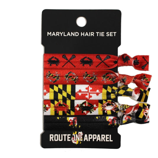 Lacrosse Crab Maryland Flag / 5-Piece Hair Tie Set - Route One Apparel