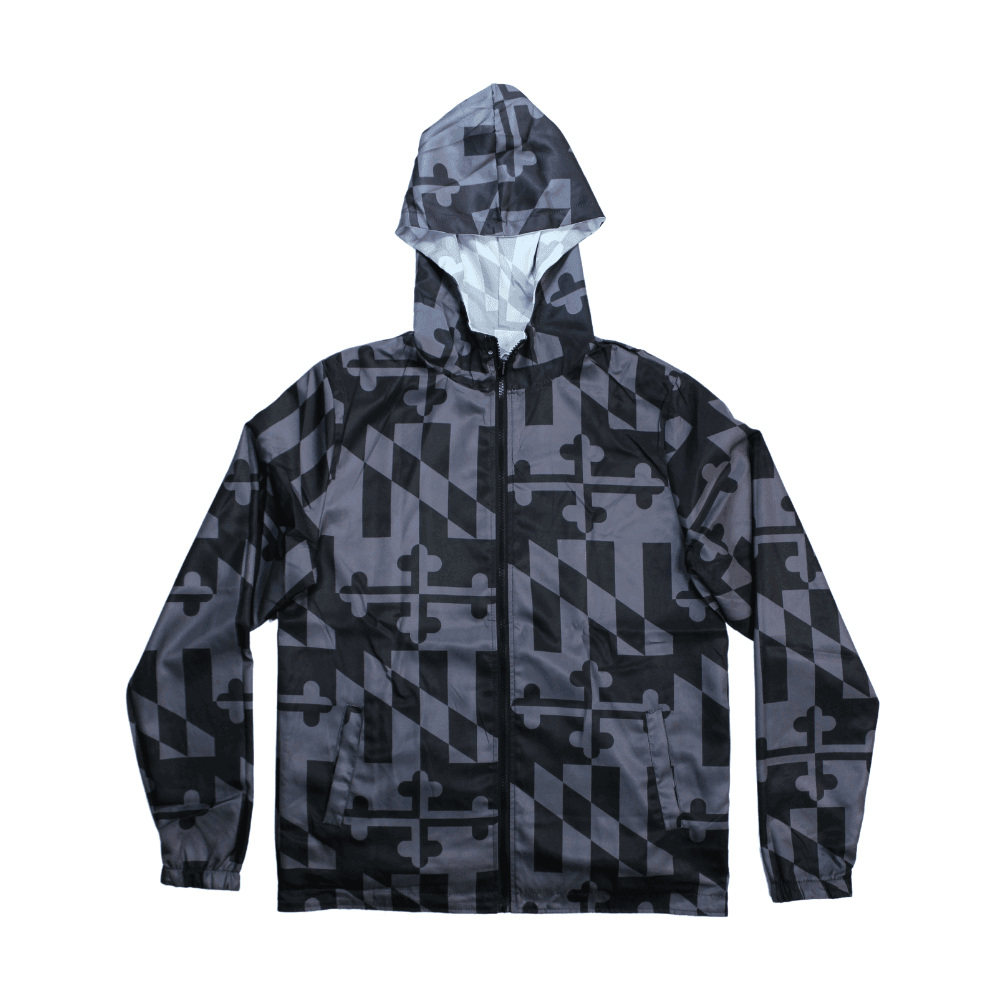 Maryland Flag Greyscale and Whitescale / Double Sided Windbreaker Jacket - Route One Apparel