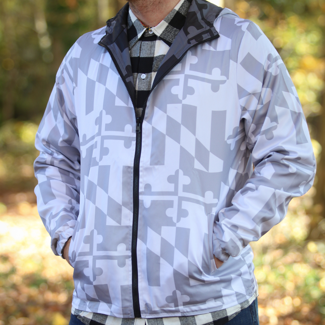 Maryland Flag Greyscale and Whitescale / Double Sided Windbreaker Jacket - Route One Apparel