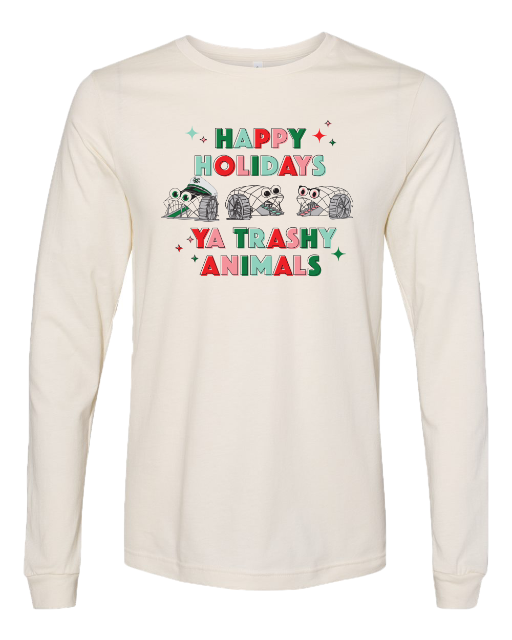 Happy Holidays Ya Trashy Animals (Natural) / Long Sleeve Shirt - Route One Apparel