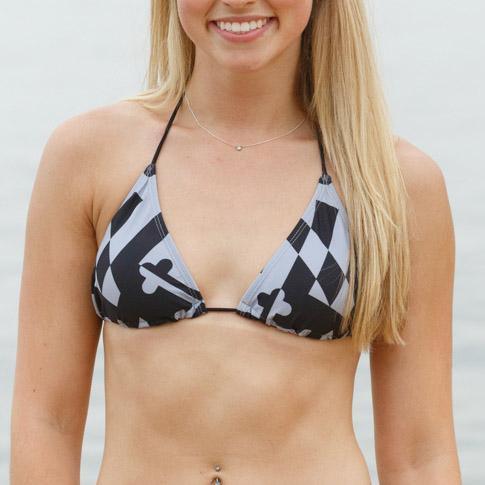 Greyscale Maryland Flag / Bikini Top - Route One Apparel