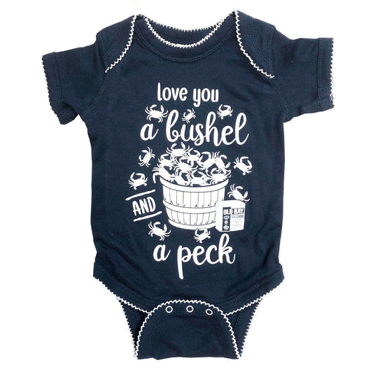 Love You A Bushel & A Peck (Navy w/ White Outline) / Baby Onesie - Route One Apparel
