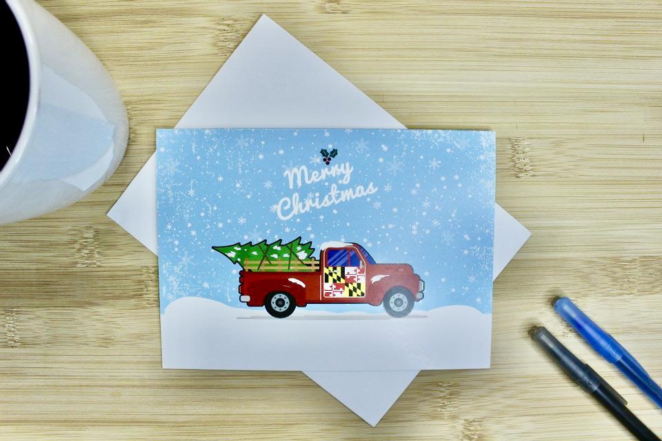 Merry Christmas Truck (Blue) / Christmas Card - Route One Apparel