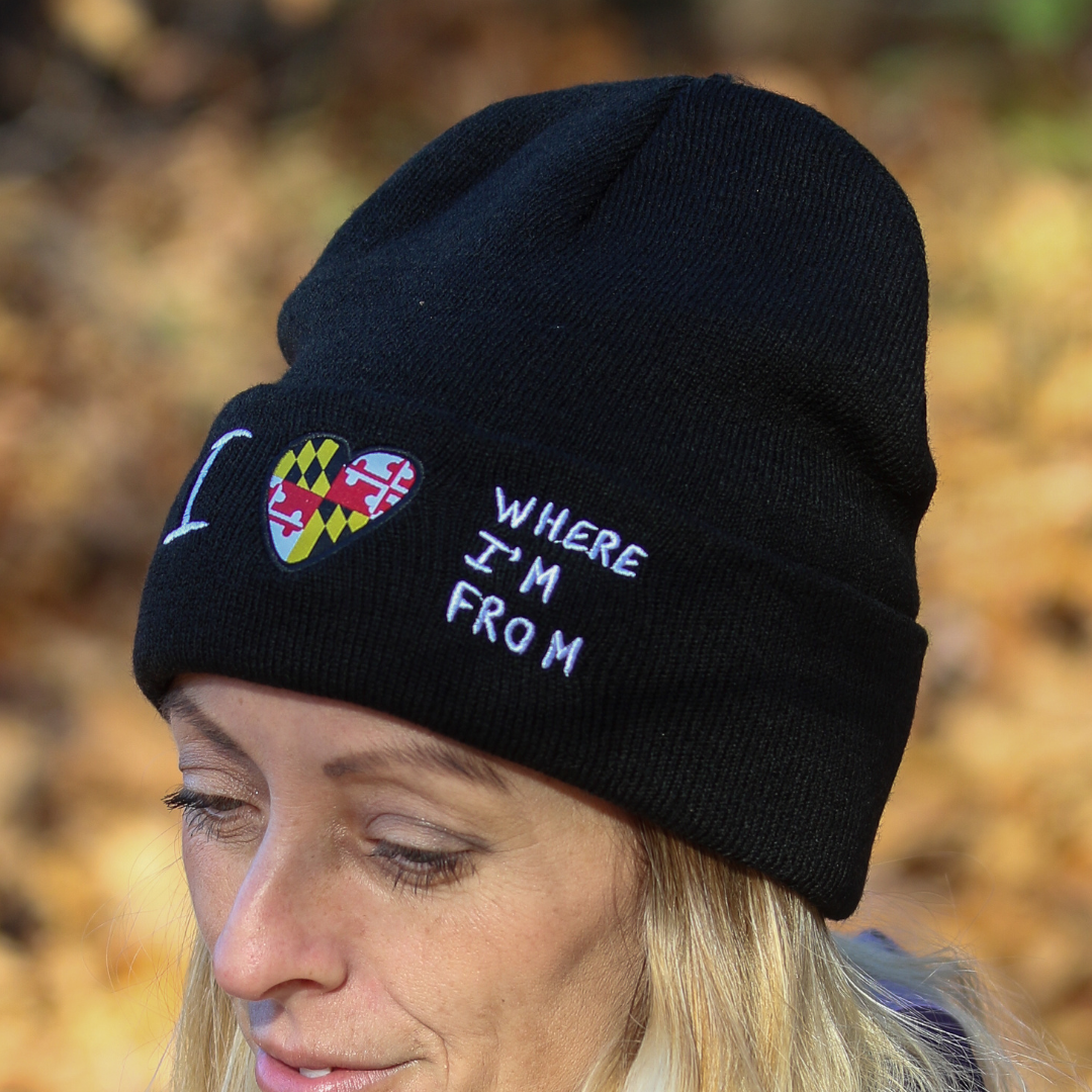 I Love Where I'm From (Black) / Slouchy Knit Beanie Cap - Route One Apparel