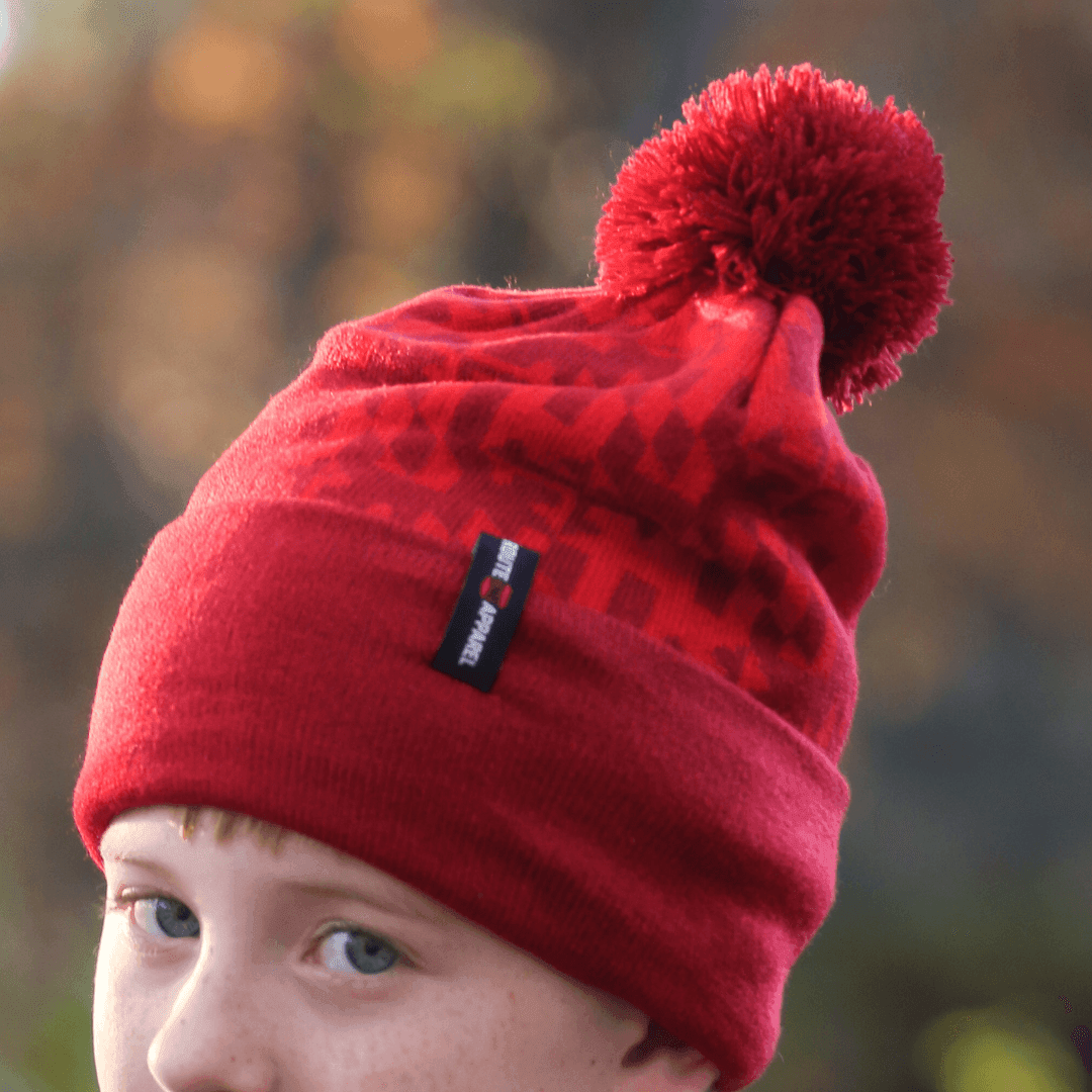 Red Maryland Flag / Knit Beanie Cap w/ Pom-Pom - Route One Apparel