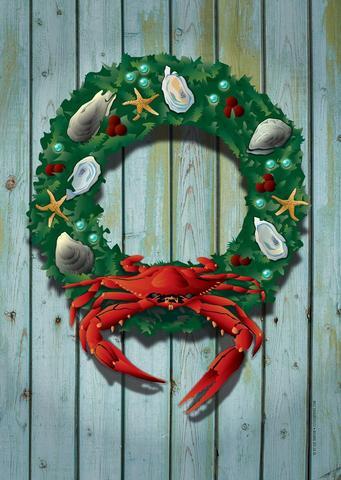 Coastal Holiday Crab Wreath / House Flag - Route One Apparel