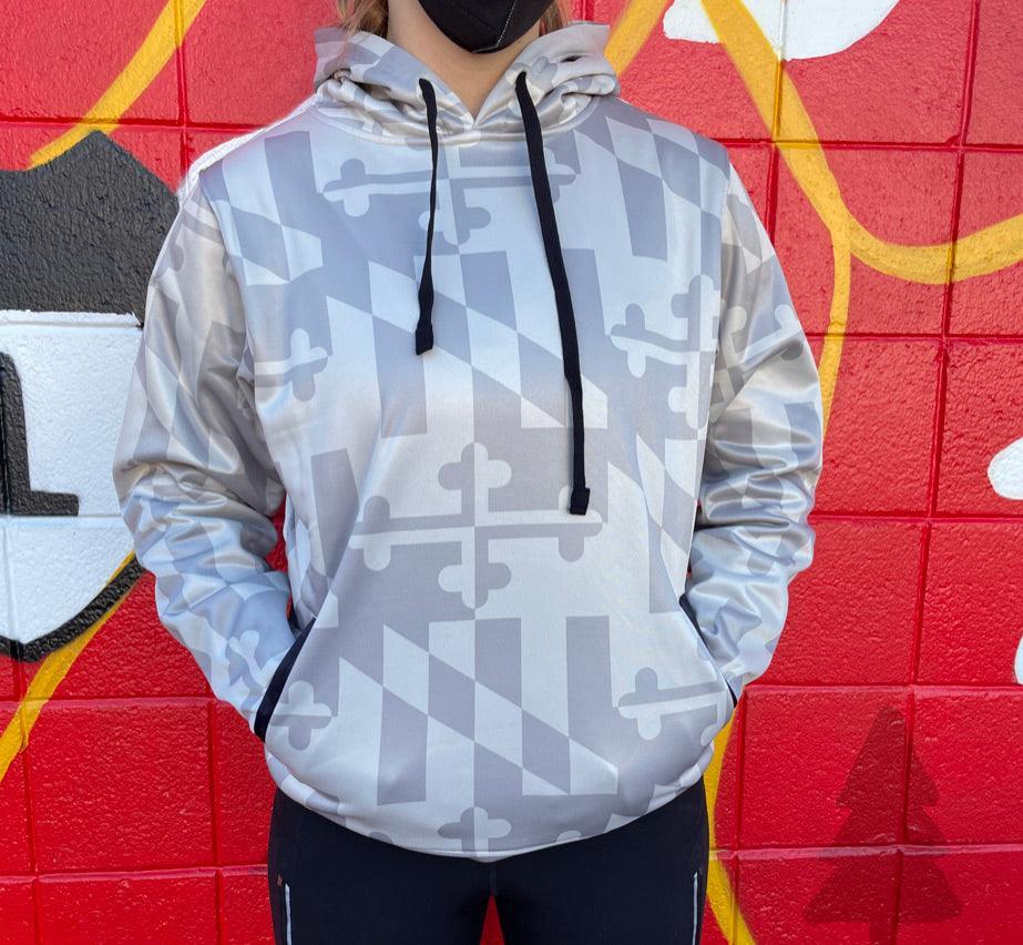 Maryland Flag (White Monochrome) / Hoodie - Route One Apparel