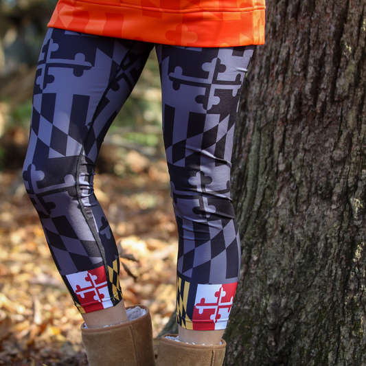 Greyscale and Maryland Flag / Yoga Leggings - Route One Apparel