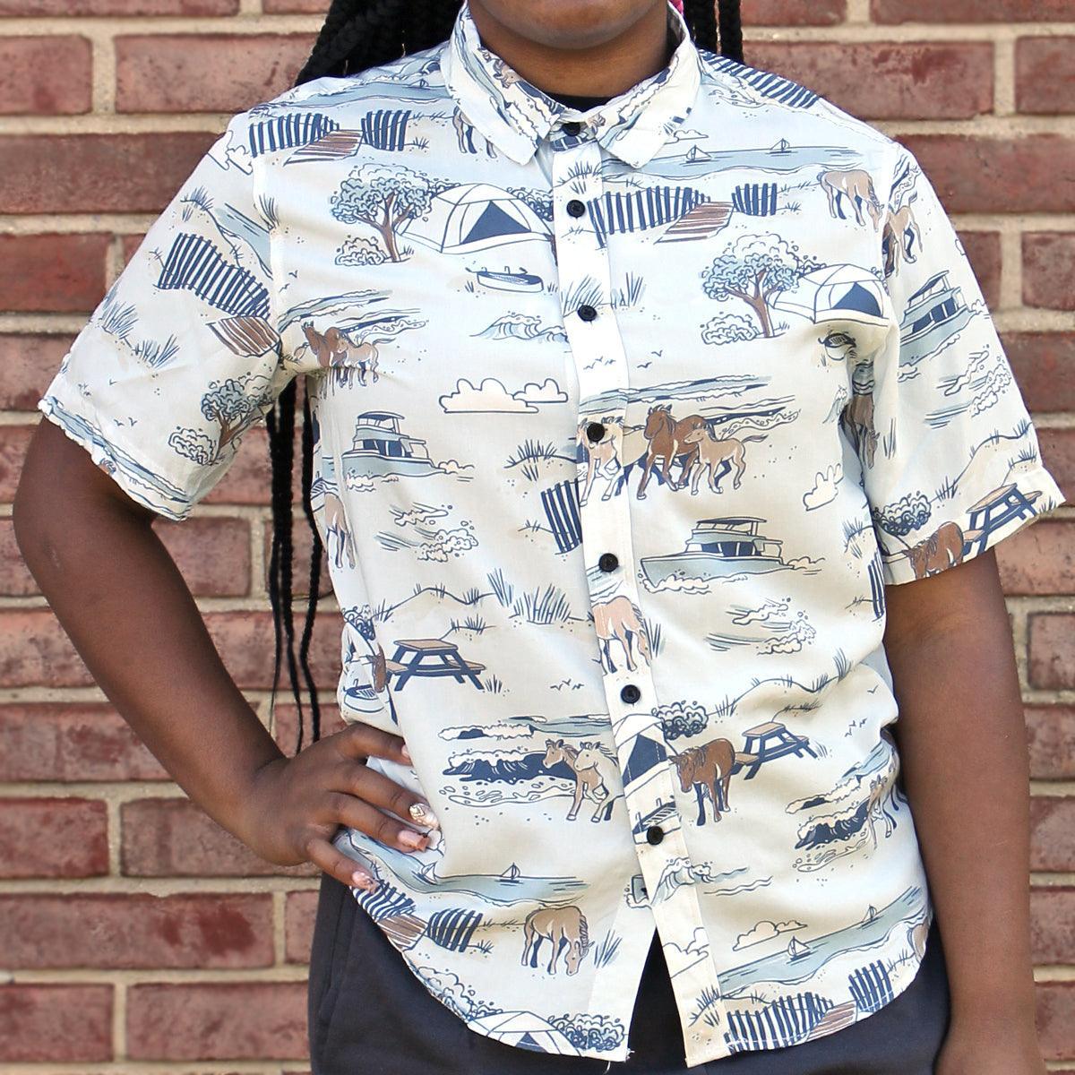 Assateague Ponies (Light Blue) / Hawaiian Shirt - Route One Apparel