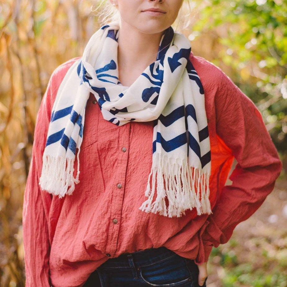 Chevron Crab and Anchor Design (White) / Scarf - Route One Apparel