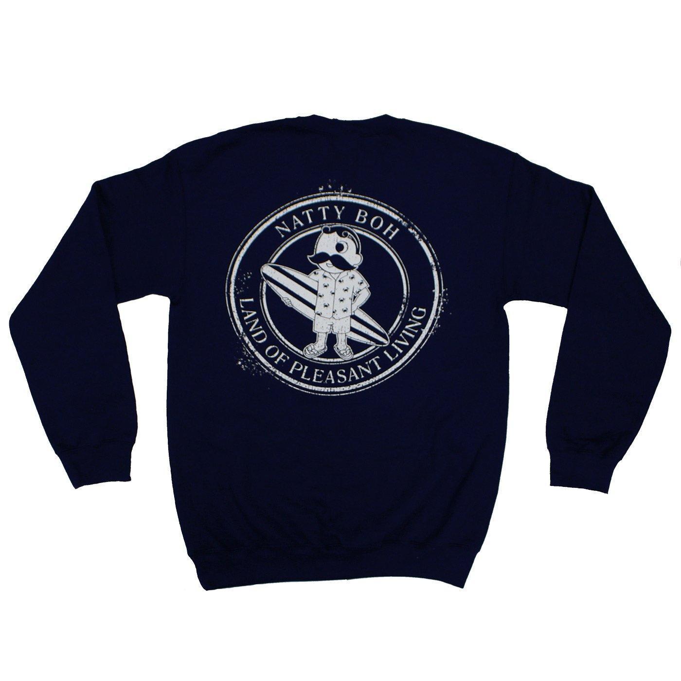 Natty Boh Surfer Dude Land of Pleasant Living (True Navy) / Crew Sweatshirt - Route One Apparel