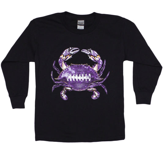 Baltimore Football Home Team Crab (Black) / *Youth* Long Sleeve Shirt - Route One Apparel