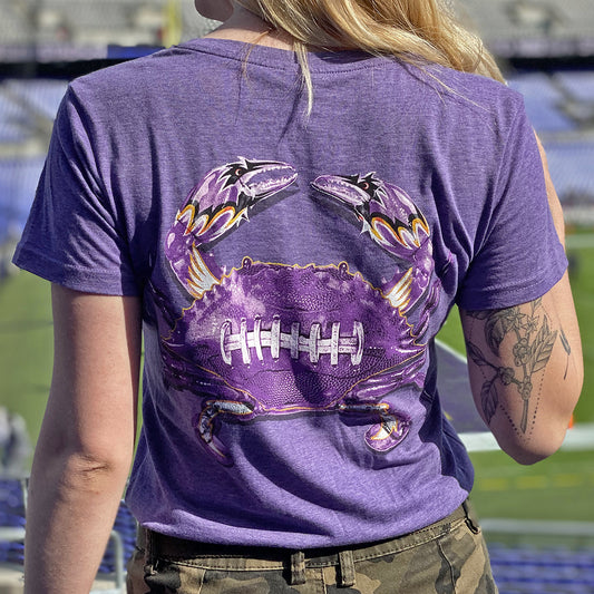 Baltimore Football Home Team Crab *Back Print* (Purple) / Ladies V-Neck Shirt - Route One Apparel