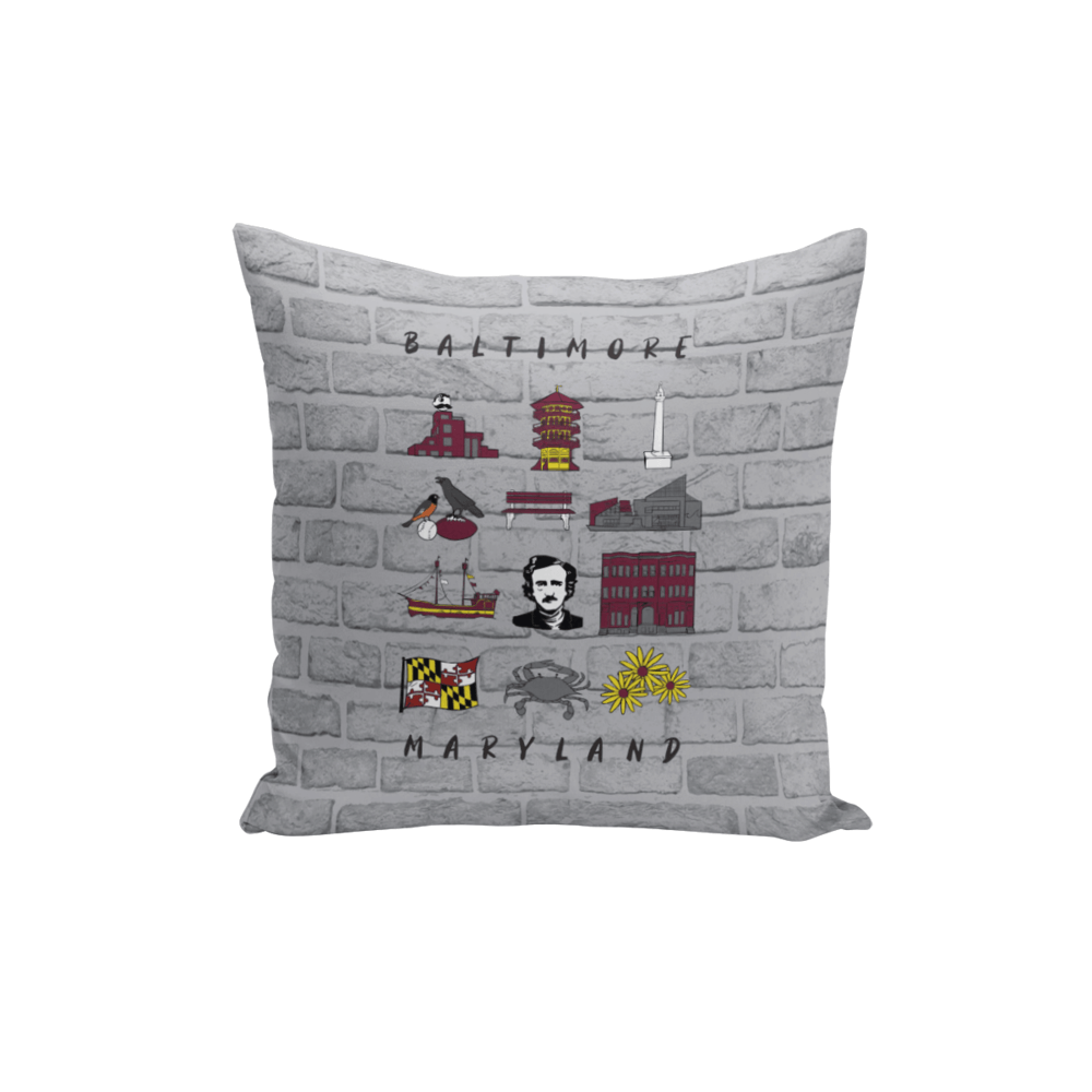 Icons of Baltimore, Maryland (Grey) / Throw Pillow - Route One Apparel