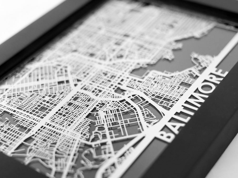 Baltimore - Stainless Steel Map - 5"x7" by Metal Unlimited - Route One Apparel